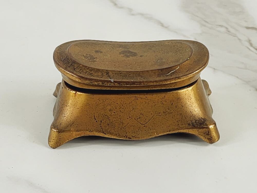 Brass Mini Trinket Coffin Chest Stamp Box 3 1/4" Gold Home Art Decor 80s Vintage